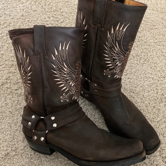 Grinders Shoes Grinders Dark Brown Leather Bald Eagle Cowboy Boot